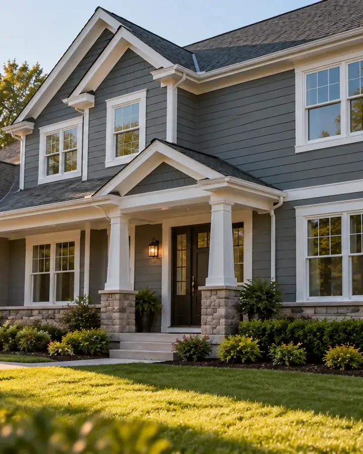 A home with new siding and crisp white trim around the windows